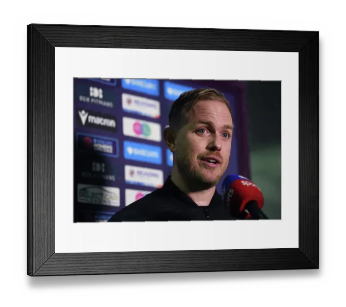 Framed Print : Arsenal Women's Coach Jonas Eidevall Post-Match Interview after Reading vs Arsenal (FA WSL 2022-23)