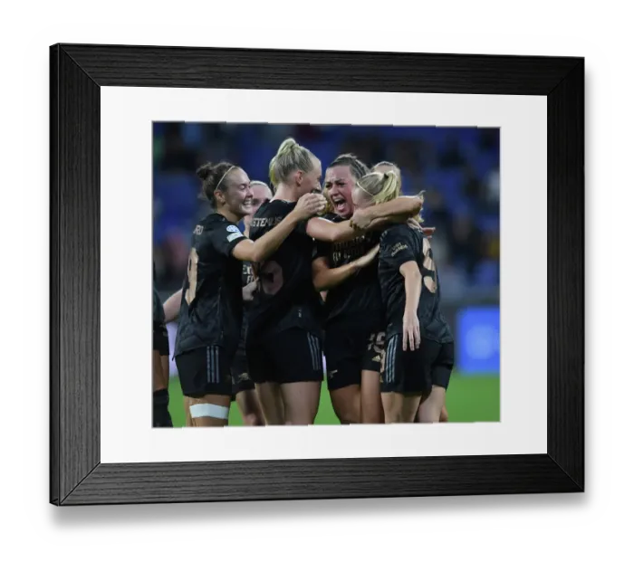 Framed Print : Five-Star Arsenal Women: Beth Mead and Katie McCabe's Euphoric Goal Celebration in UEFA Women's Champions League Framed Print : Five-Star Arsenal Women: Beth Mead and Katie McCabe's Euphoric Goal Celebration in UEFA Women's Champions League