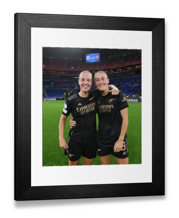 Framed Print : Arsenal Women's Champions League Triumph: Beth Mead and Caitlin Foord's Euphoric Goal Celebration vs. Olympique Lyonnais Framed Print : Arsenal Women's Champions League Triumph: Beth Mead and Caitlin Foord's Euphoric Goal Celebration vs. Olympique Lyonnais