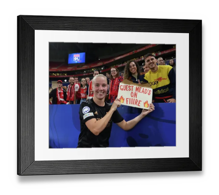 Framed Print : Arsenal Women's Champions League Victory: Beth Mead Celebrates with Fans after Olympique Lyonnais Match