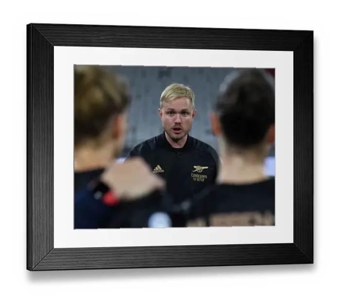 Framed Print : Jonas Eidevall and Arsenal WFC Face Off Against Olympique Lyonnais in UEFA Women's Champions League (October 19, 2022)