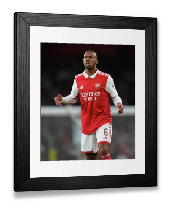 Framed Print : Gabriel Magalhaes in Europa League Action: Arsenal vs PSV Eindhoven (2022-23) Framed Print : Gabriel Magalhaes in Europa League Action: Arsenal vs PSV Eindhoven (2022-23)