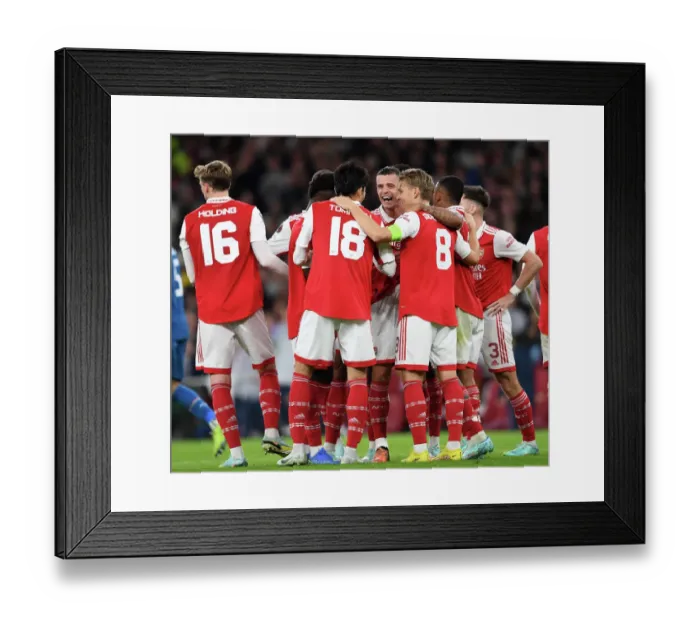 Framed Print : Arsenal's Xhaka Scores and Celebrates in Europa League Victory: Arsenal FC vs PSV Eindhoven, 2022-23 Framed Print : Arsenal's Xhaka Scores and Celebrates in Europa League Victory: Arsenal FC vs PSV Eindhoven, 2022-23