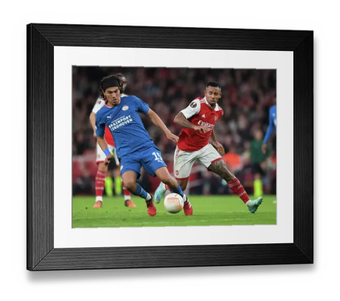 Framed Print : Arsenal vs PSV Eindhoven: Gabriel Jesus Closes In at Emirates Stadium - UEFA Europa League 2022-23 Framed Print : Arsenal vs PSV Eindhoven: Gabriel Jesus Closes In at Emirates Stadium - UEFA Europa League 2022-23