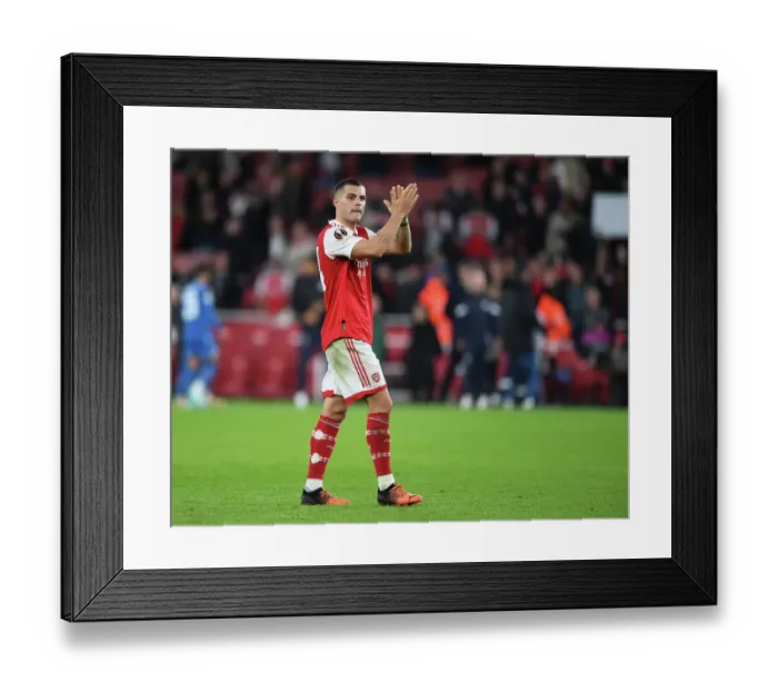 Framed Print : Arsenal's Granit Xhaka Reacts After Europa League Clash Against PSV Eindhoven (2022-23)