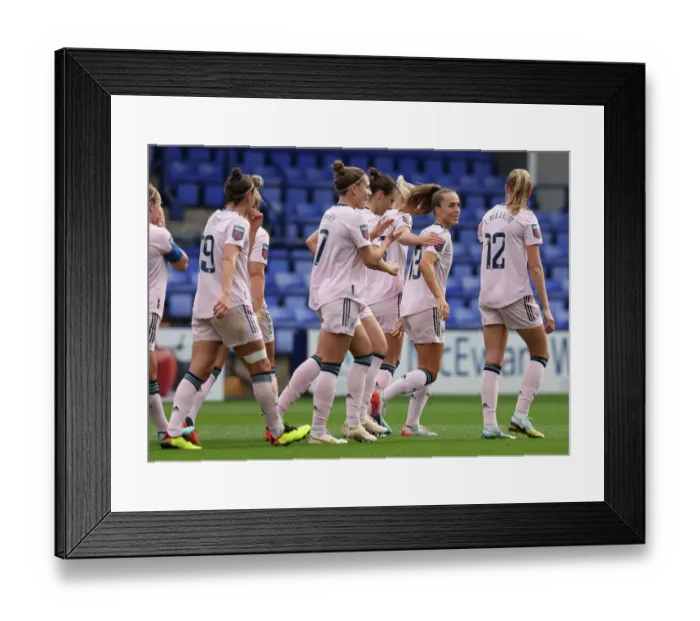 Framed Print : Arsenal Women Celebrate First Goal in FA WSL Match Against Liverpool Framed Print : Arsenal Women Celebrate First Goal in FA WSL Match Against Liverpool