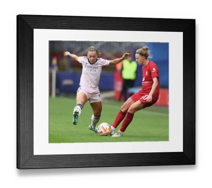 Framed Print : Arsenal's McCabe Shuts Down Liverpool's Daniels in FA WSL Clash Framed Print : Arsenal's McCabe Shuts Down Liverpool's Daniels in FA WSL Clash