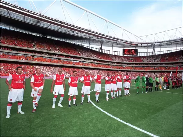 The Arsenal Legends and Ajax Legends line up before the match