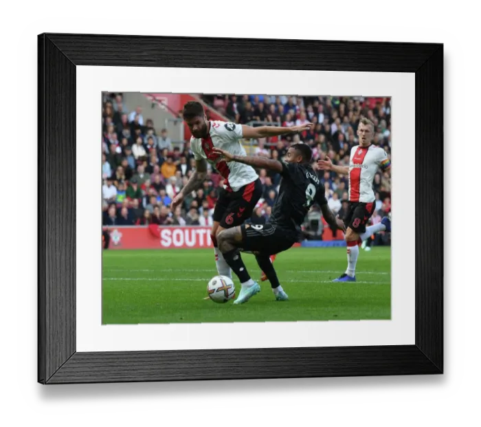 Framed Print : Gabriel Jesus vs Duje Caleta-Car: Intense Battle in Southampton v Arsenal Premier League Clash
