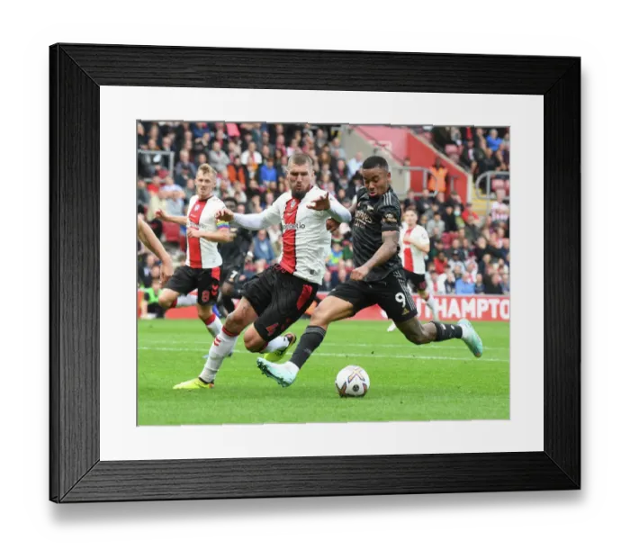 Framed Print : Gabriel Jesus Faces Off Against Lyanco: Southampton vs. Arsenal, Premier League 2022-23