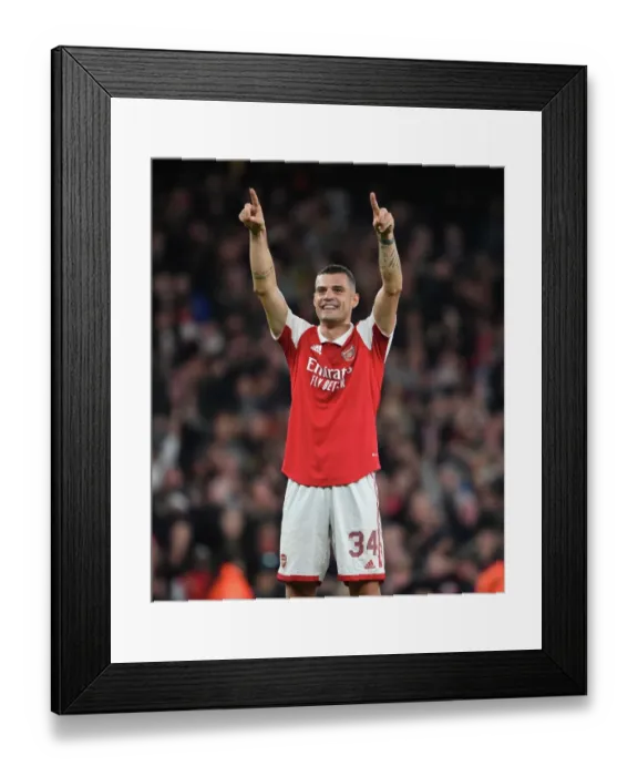 Framed Print : Granit Xhaka Scores: Arsenal FC vs PSV Eindhoven, UEFA Europa League 2022-23