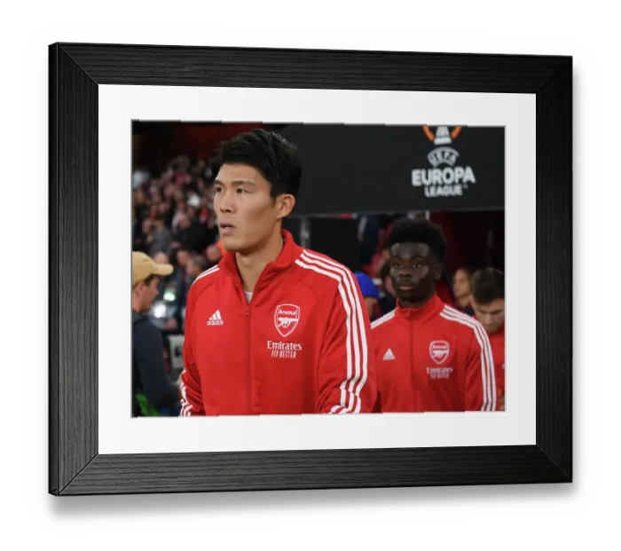 Framed Print : Arsenal FC vs PSV Eindhoven: Tomiyasu Gears Up in Europa League Clash (2022-23)