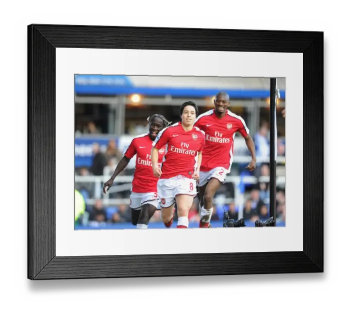 Framed Print : Nasri, Sagna, Diaby: Arsenal's Triumphant Goal Celebration vs. Birmingham City (27 / 3 / 2010)