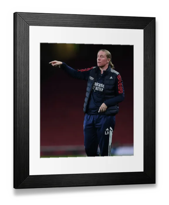 Framed Print : Arsenal Women's Champions League Match: Leanne Hall Coaches at Emirates Stadium