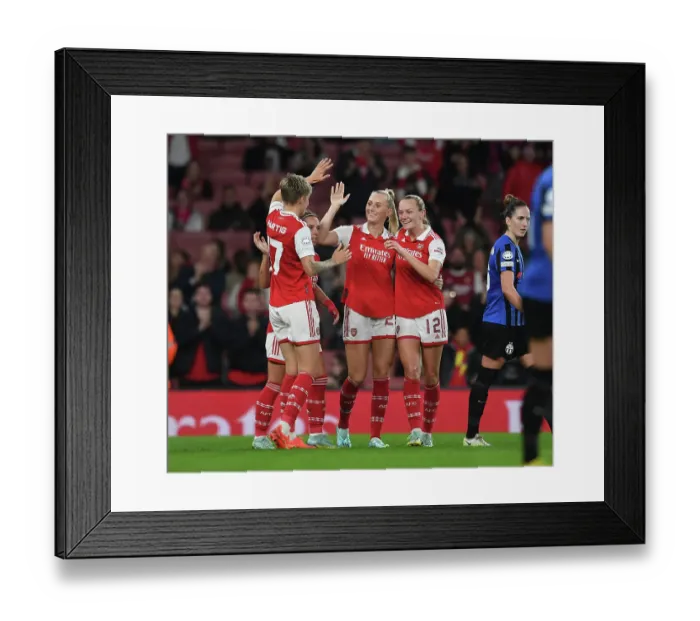 Framed Print : Arsenal Women Triumph Over FC Zurich in Champions League Group Stage: Lina Hurtig's Hat-Trick Seals Victory