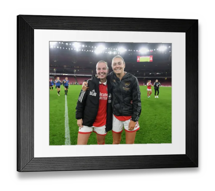 Framed Print : Arsenal Women Celebrate UEFA Champions League Victory Over FC Zurich: Beth Mead and Caitlin Foord Rejoice on Field