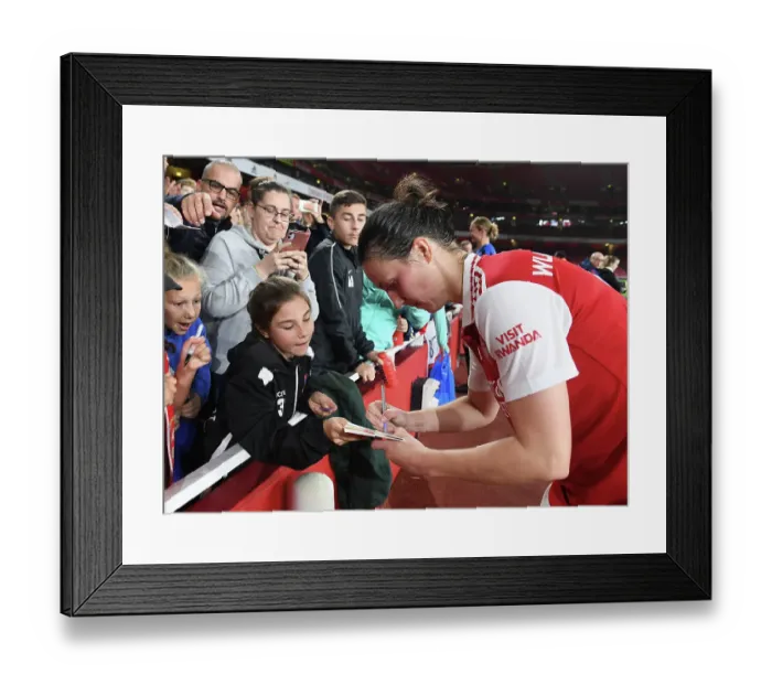 Framed Print : Arsenal's Lotte Wubben-Moy Greets Fans with Autographs after UEFA Women's Champions League Match Framed Print : Arsenal's Lotte Wubben-Moy Greets Fans with Autographs after UEFA Women's Champions League Match