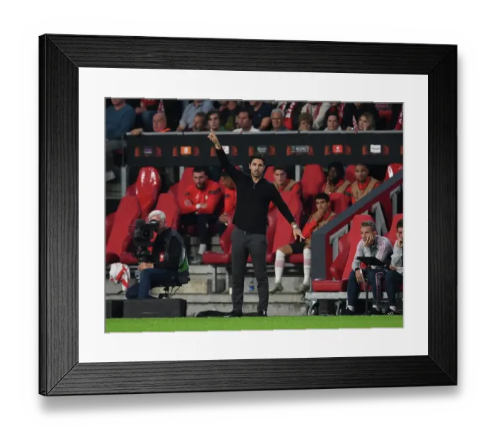 Framed Print : Mikel Arteta Leads Arsenal in Europa League Battle against PSV Eindhoven