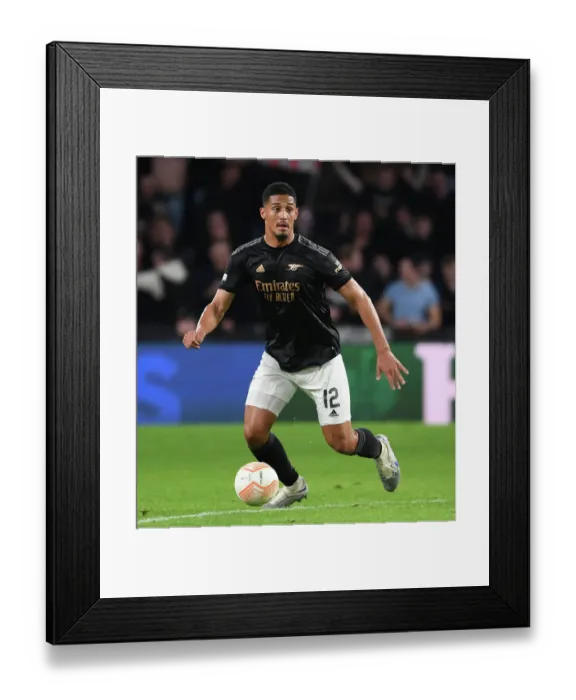 Framed Print : Arsenal's William Saliba Clashes with PSV Eindhoven in Europa League Showdown Framed Print : Arsenal's William Saliba Clashes with PSV Eindhoven in Europa League Showdown