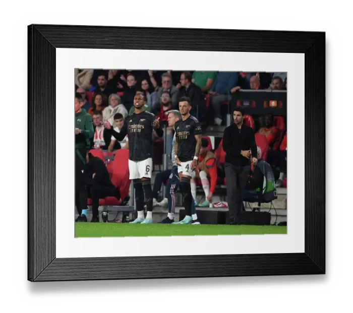 Framed Print : Arsenal's Gabriel and White in Action against PSV Eindhoven in UEFA Europa League Group A (2022-23)