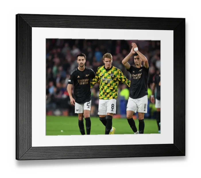 Framed Print : Arsenal's Martin Odegaard, Fabio Vieira, and Gabriel Martinelli Celebrate after PSV Eindhoven Match, UEFA Europa League 2022-23 Framed Print : Arsenal's Martin Odegaard, Fabio Vieira, and Gabriel Martinelli Celebrate after PSV Eindhoven Match, UEFA Europa League 2022-23