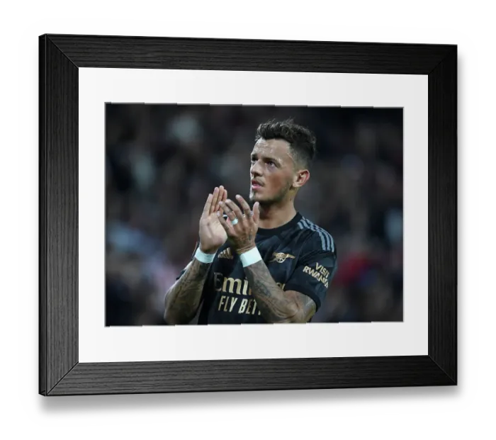 Framed Print : Arsenal's Ben White Applauding Fans after PSV Victory in Europa League