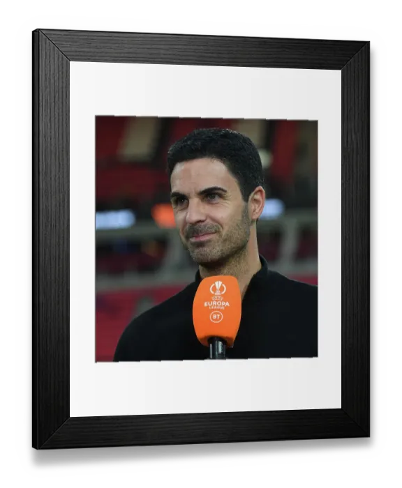 Framed Print : Mikel Arteta Pre-Match Interview: Arsenal FC vs PSV Eindhoven, UEFA Europa League 2022-23