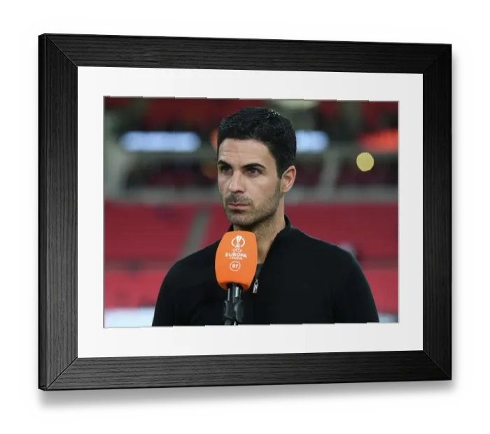 Framed Print : Mikel Arteta's Pre-Match Interview: Arsenal FC vs PSV Eindhoven, UEFA Europa League 2022-23