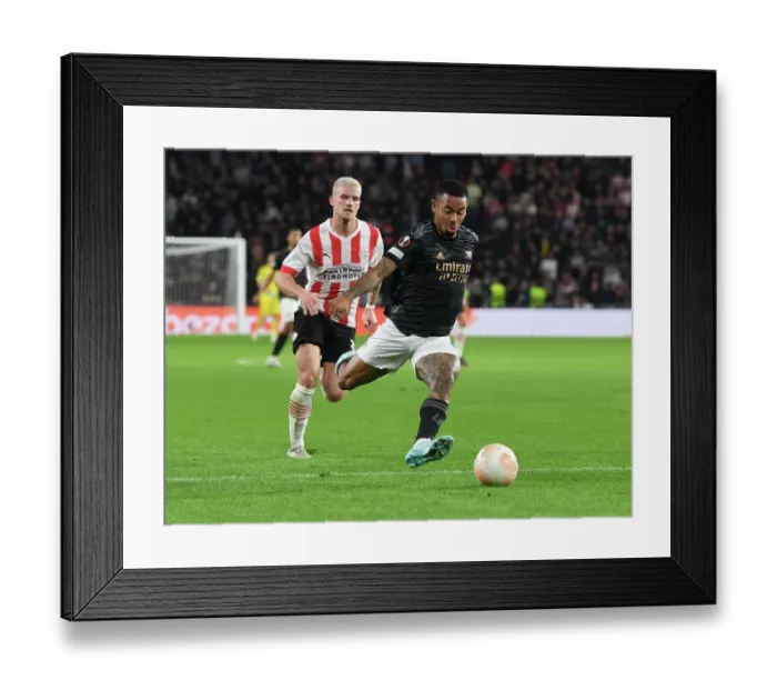 Framed Print : Gabriel Jesus Goes Head-to-Head: Arsenal vs. PSV Eindhoven in Europa League Battle Framed Print : Gabriel Jesus Goes Head-to-Head: Arsenal vs. PSV Eindhoven in Europa League Battle