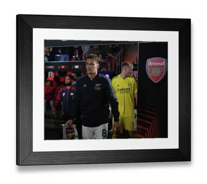 Framed Print : Arsenal's Martin Odegaard Leads Team Out Against PSV Eindhoven in Europa League