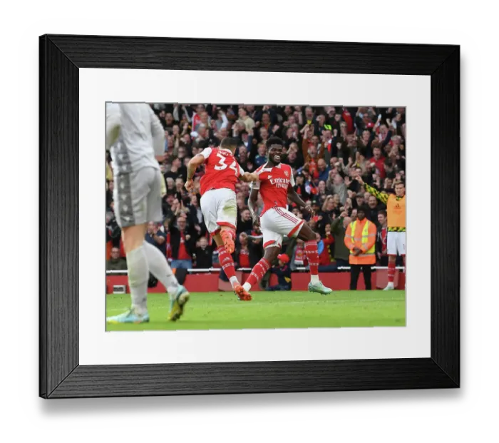 Framed Print : Unstoppable Partnership: Partey and Xhaka's Goal Celebration (2022-23) Framed Print : Unstoppable Partnership: Partey and Xhaka's Goal Celebration (2022-23)