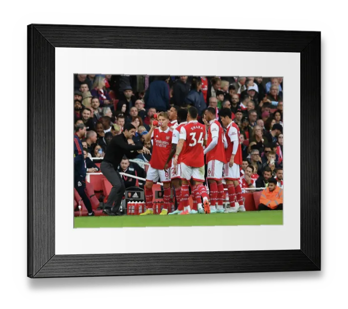 Framed Print : Arsenal Manager Mikel Arteta Rallies Team During Break in Arsenal v Nottingham Forest Premier League Match, 2022-23