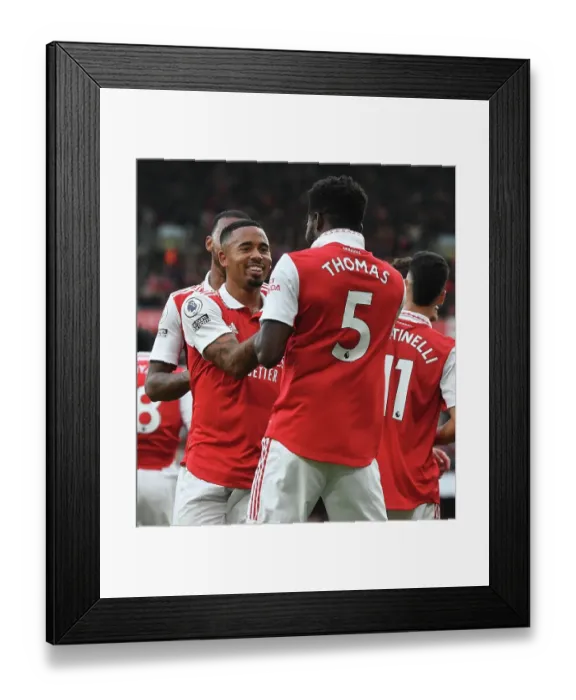 Framed Print : Arsenal's Thomas Partey and Gabriel Jesus Celebrate Goals Against Nottingham Forest (2022-23) Framed Print : Arsenal's Thomas Partey and Gabriel Jesus Celebrate Goals Against Nottingham Forest (2022-23)