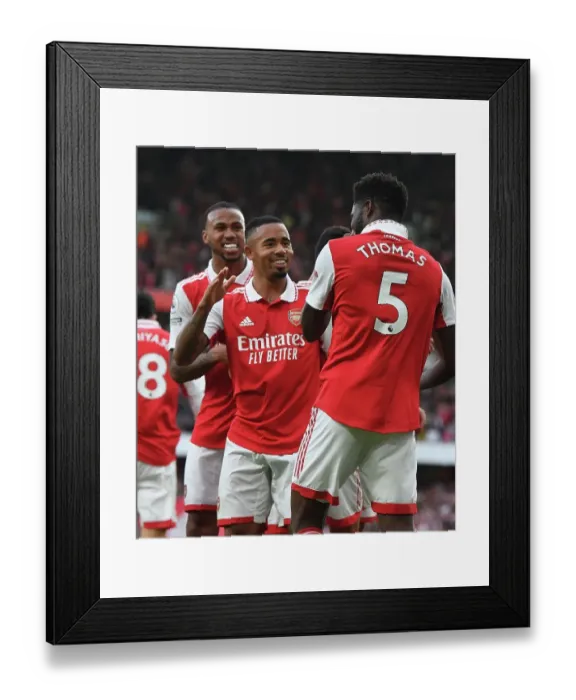 Framed Print : Arsenal's Thomas Partey and Gabriel Jesus: Celebrating Four Goals Against Nottingham Forest (2022-23)