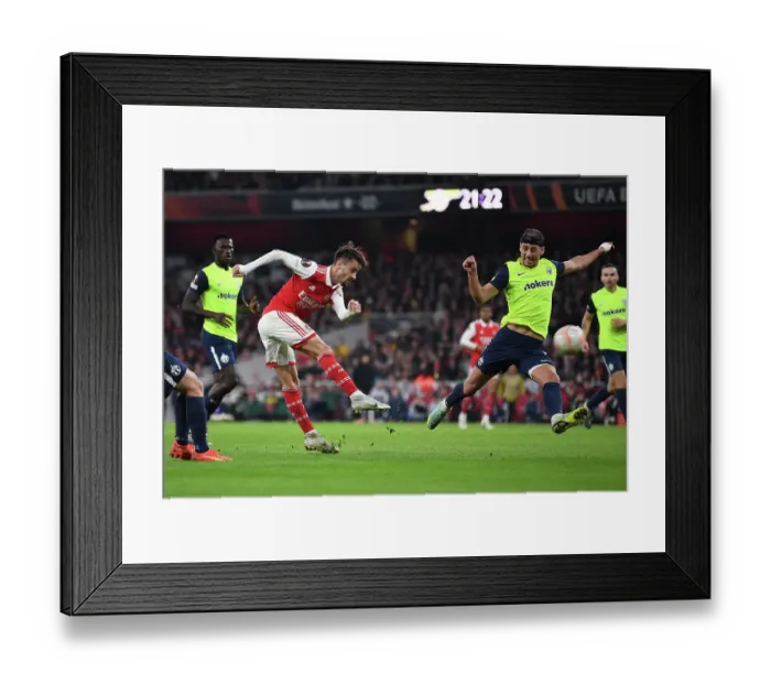 Framed Print : Arsenal vs FC Zurich: Fabio Vieira Shoots in UEFA Europa League Group A Clash