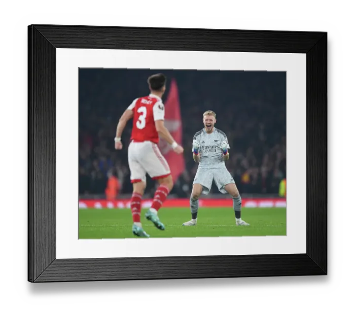 Framed Print : Arsenal: Tierney and Ramsdale Celebrate Goal in Europa League Victory