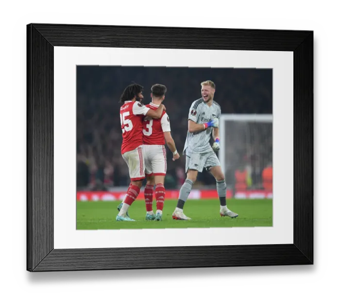 Framed Print : Arsenal Celebrate Kieran Tierney's Goal vs FC Zurich in Europa League (2022-23)