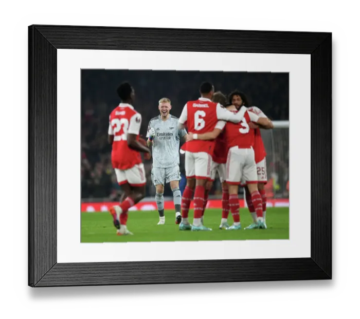 Framed Print : Arsenal Celebrate Goal Against FC Zurich: Aaron Ramsdale Leads the Charge (2022-23 Europa League)