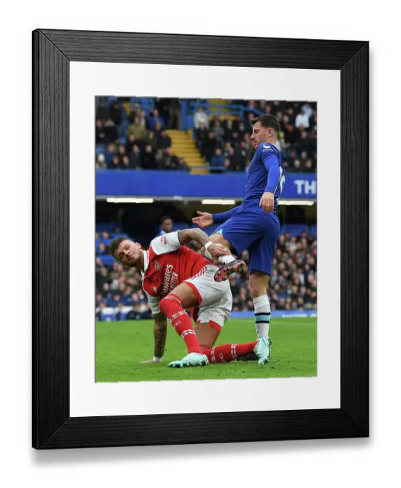 Framed Print : Clash at Stamford Bridge: Arsenal's Ben White vs. Chelsea's Mason Mount in the Premier League Showdown (2022-23)