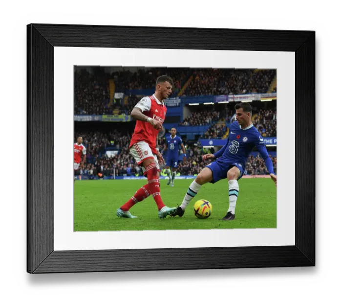 Framed Print : Intense Rivalry: Saliba vs. Mount - Chelsea vs. Arsenal, Premier League 2022-23: A Battle at Stamford Bridge