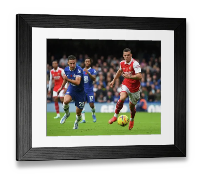Framed Print : Clash of Titans: Granit Xhaka vs. Cesar Azpilicueta - Chelsea vs. Arsenal, Premier League 2022-23