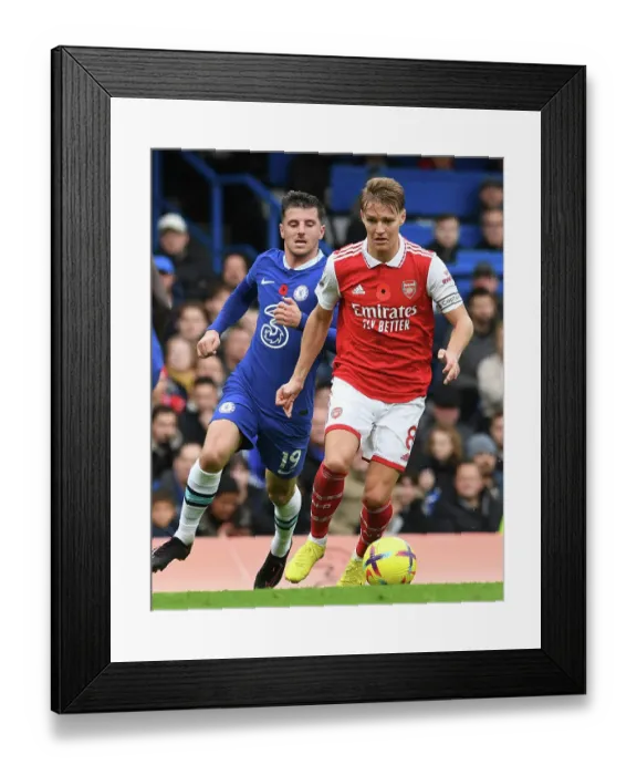 Framed Print : Clash at Stamford Bridge: Martin Odegaard vs. Mason Mount - Chelsea vs. Arsenal, Premier League 2022-23