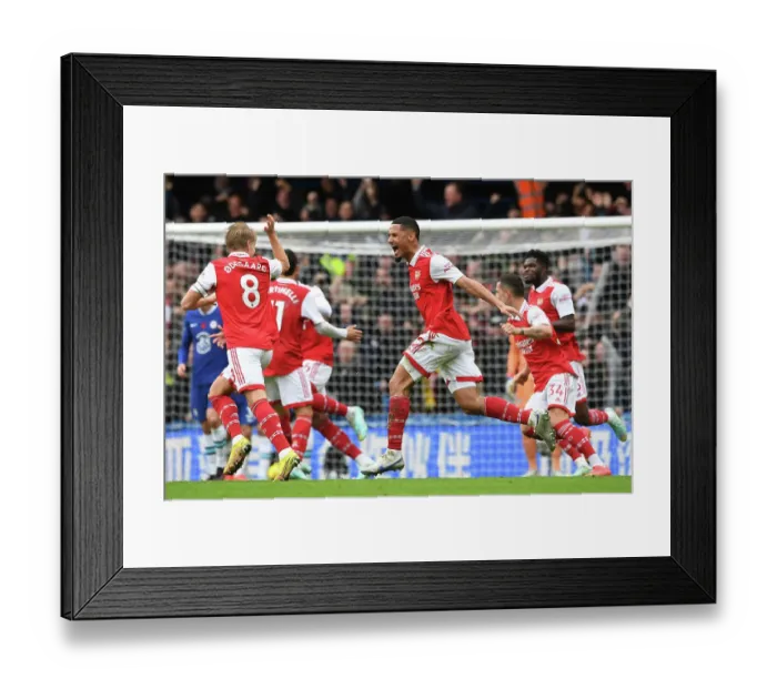Framed Print : Saliba's Stunner: Arsenal's Thrilling Premier League Victory at Stamford Bridge (2022-23)