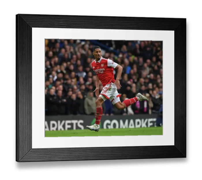 Framed Print : William Saliba Stands Strong: Arsenal vs. Chelsea Showdown at Stamford Bridge, Premier League 2022-23