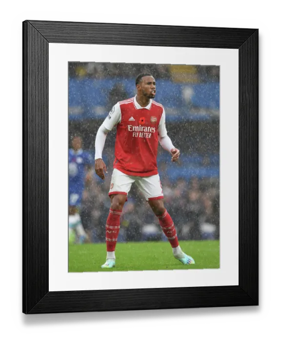 Framed Print : Magalhaes vs. Chelsea: Arsenal's Defender Faces Off in Premier League Showdown (2022-23)