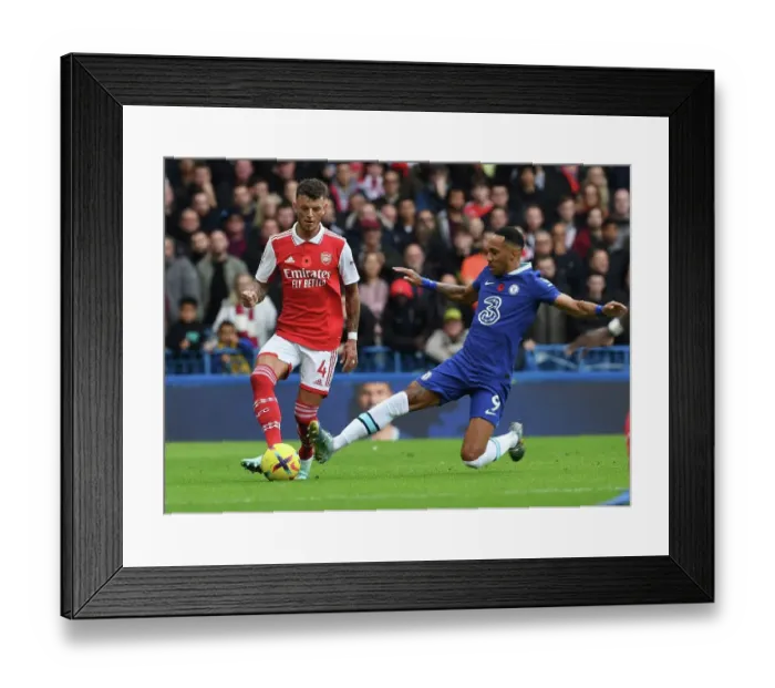 Framed Print : Clash of Blues and Gunners: Aubameyang Fouls White in Intense Chelsea vs. Arsenal Premier League Showdown (2022-23)