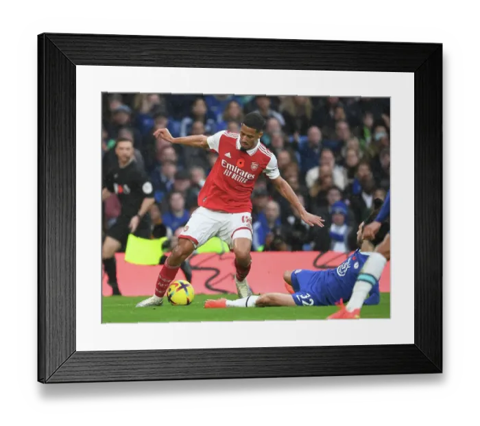 Framed Print : Saliba in Action: Chelsea vs. Arsenal, Premier League 2022-23 Framed Print : Saliba in Action: Chelsea vs. Arsenal, Premier League 2022-23