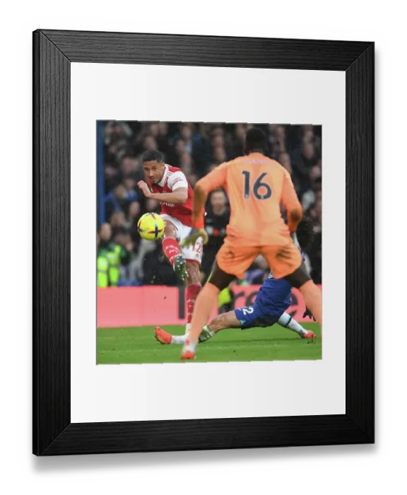 Framed Print : William Saliba's Firm Stand: Arsenal vs. Chelsea, 2022-23 Premier League Framed Print : William Saliba's Firm Stand: Arsenal vs. Chelsea, 2022-23 Premier League