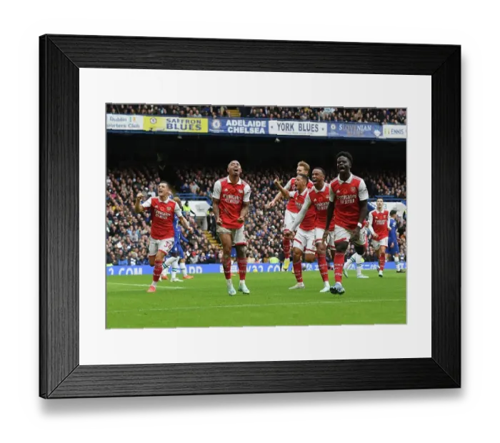 Framed Print : Arsenal's Thrilling Victory: Gabriel's Goal Celebration vs Chelsea, 2022-23 Premier League