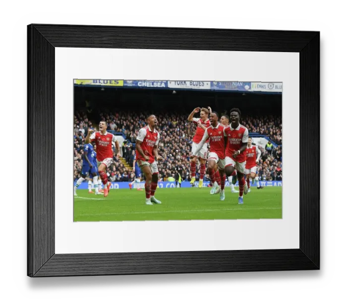 Framed Print : Arsenal Celebrate Gabriel's Goal Against Chelsea in Premier League Clash (2022-23)